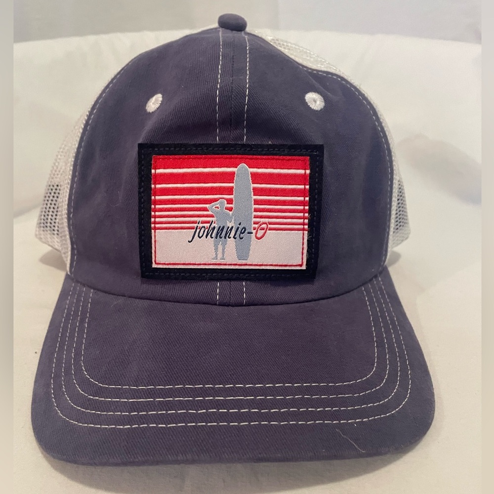 johnnie-O Blue Surf Design Adjustable Hat with Mesh Back and Curved Brim